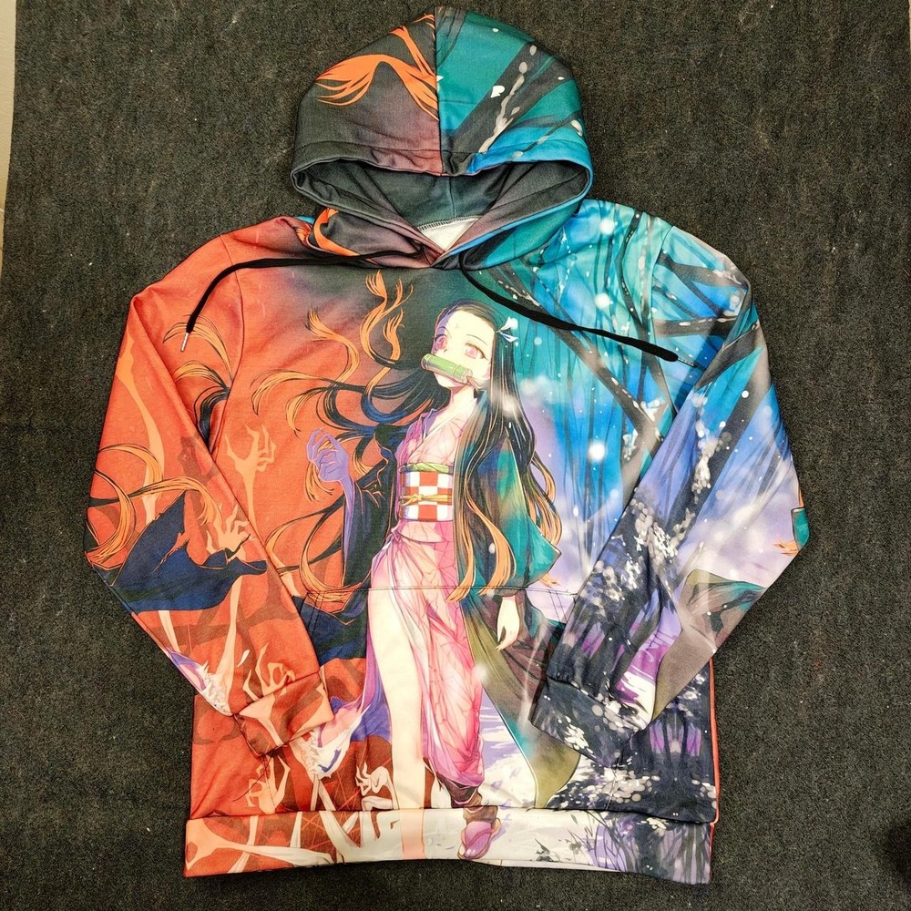 Demon Slayer Nezuko Anime Hoodie Multicolored Kawaii Graphic Pullover Small